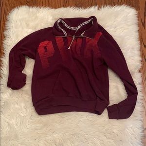 PINK Burgundy half zip crew neck